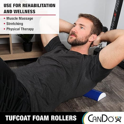 CanDo Premium TufCoat Blue Coated Half-Round Foam Rollers for Muscle Restoration, Massage Therapy, Rehabilitation, Sport Recovery and Physical Therapy for Home, Clinic and Gym