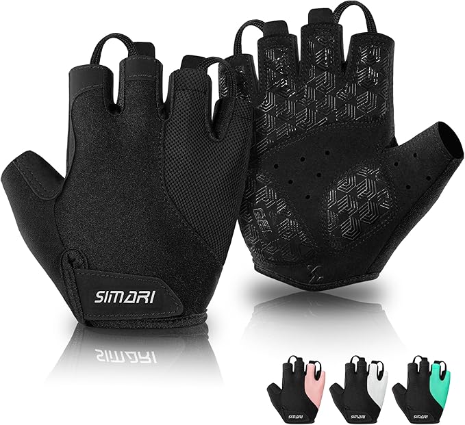 SIMARI GEL Pad Cycling Gloves for Men & Women, Workout Gloves with Cushion, Breathable, Grip, Gift for Gym Exercise, Biking, Weight Lifting Training, Fitness, Black, Pink, Cyan, White Size XS S M L XL