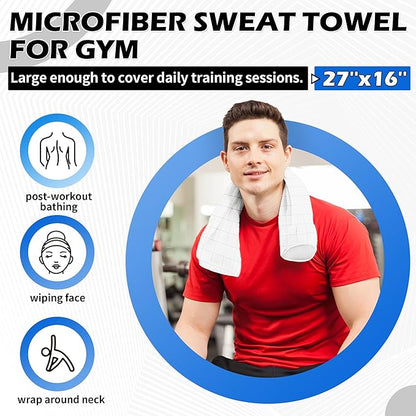 HOMERHYME Microfiber Workout Towels, 10 Pack Gym Sweat Sports Towels, 16 x 27 Inch Quick Dry Hand Towels, Absorbent White Towel for Home Yoga Fitness Spa Camping, Gym Accessories for Women Men