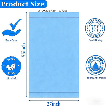 2-Pack Microfiber Bath Towels (27x54 Inches) - Ultra Soft & Quick Dry, 3X Absorbency, Lightweight for Gym, Yoga, Travel & Spa - Perfect for Home, Fitness & Post-Workout