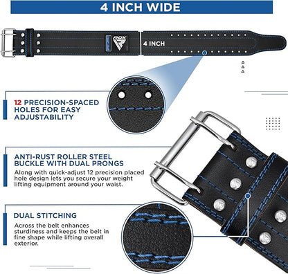 RDX Weight Lifting Belt for Men Women, IPL USPA Approved, 6mm Thick 100% Leather, 4” Powerlifting Back Support, Squat Deadlift Bodybuilding Exercise Fitness Gym Workout Strength Training up to 700 LBS