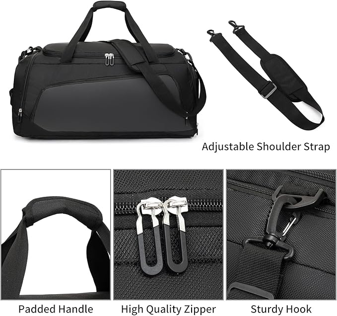Waterproof Gym Bag with Shoe & Wet Compartment for Men/Women,Sports Duffle Bags for Workout/Fitness/Travel(Black,24.4"x12.6"x11.8")