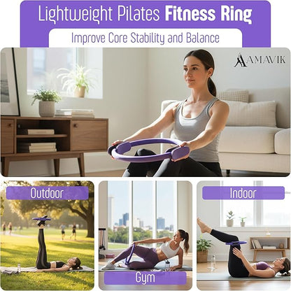 AMAVIK Pilates Kit 15-Pieces Home Workout Set with 5 Resistance Bands, Pilates Ring and Ball Set with Accessories-A Complete Pilates Set for Women to Improve Strength, Flexibility and Balance Body