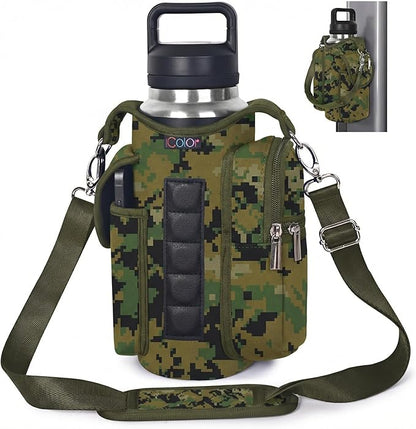 icolor Magnetic Gym Bag Water Bottle Carrier Holder with Phone Pockets & Shoulder Strap,Gym Magnetic Bag 5 Built-in Magnets Gym Accessories Organizer Sling Bottle Bag Pouch Sleeve