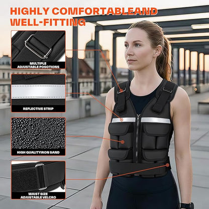 Sportneer Adjustable Weighted Vest Weights: 2-18 lbs/2-40 lbs Washable Weight Vest for Walking 16 In 1 Fast Adjust Rucking Vest for Women and Men Home Gym Running Jogging Strength Training Vests