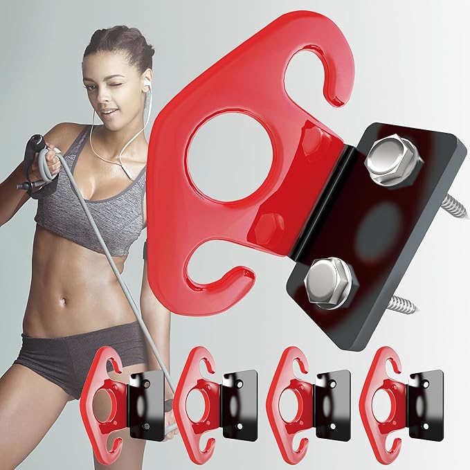 4 PCS Resistance Band Wall Anchors, Exercise Band Wall Anchor, Gym Wall Hooks for Resistance Bands, Workout Wall Mount Anchor for Physical Therapy and Small Space Home