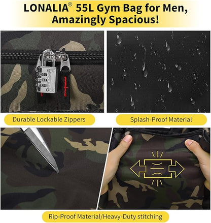 55L Large Sports Duffle Bag for Men - 22 inch Men's Gym Bag Heavy Duty Duffel Bag (Camo)