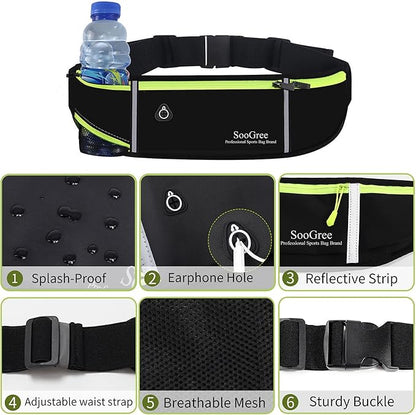 Fanny Packs, Running Belt Pack, Waist Pack Bag for Men and Women, Lightweight Runners Water Bottle Belt Bag, Phone Holder Money Belt for Traveling Hiking Cycling Walking