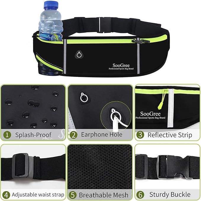 Fanny Packs, Running Belt Pack, Waist Pack Bag for Men and Women, Lightweight Runners Water Bottle Belt Bag, Phone Holder Money Belt for Traveling Hiking Cycling Walking