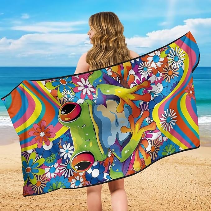 Bulopur Hippie Floral Frog Car Seat Towel Cover After Gym Workout Beach Swimming Boho Sweating Car Seat Cover Fits for Car SUV Sedan Truck Front Seats