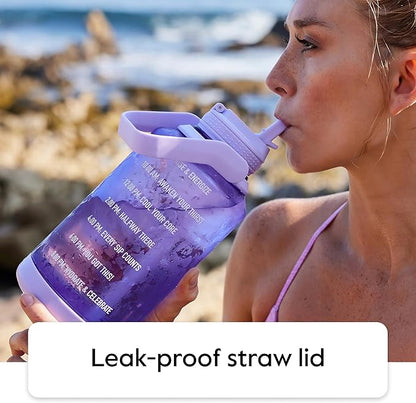 Takeya Tritan 64 oz Motivational Water Bottle with Straw Lid - Durable, BPA-Free - With Time Marker - Leakproof & Non-Slip Bumper - Cloud White