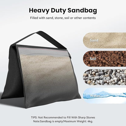 4 Pack Sandbags with 8 Bags & 4 Hooks, Heavy Duty Weight Bags for Stabilizing Stands, Photo Studio Equipment, Tripod, Backdrop Support, Canopy, Tent Base (Empty Sand Bags)