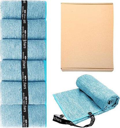 Microfiber Gym Towels - Quick Dry, Highly Absorbing, Silver ION Odor-Free Absorbent Fiber, for Men & Women - for Hot Yoga, Tennis, Running, Workout, Camping, Set of 6 Charcoal Gray (Lake Blue)