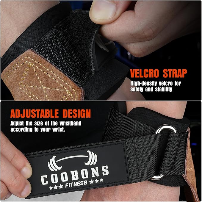 Weight Lifting Wrist Straps, Gym Straps Weight Lifting for Deadlift and Powerlifting, Double Layer Leather Wrist Wraps with Padded Cushion Wrist Loop, Weightlifting Grips for Men and Women