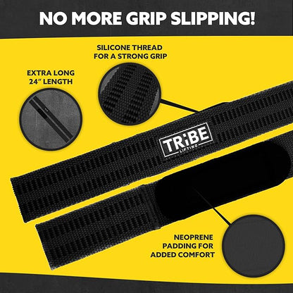 Tribe Lifting Heavy Duty Wrist Wraps & Lifting Straps for Weightlifting - Wrist Straps for Weightlifting Men with Silicone Grip & Padding - Gym Wrist Wraps and Lifting Straps