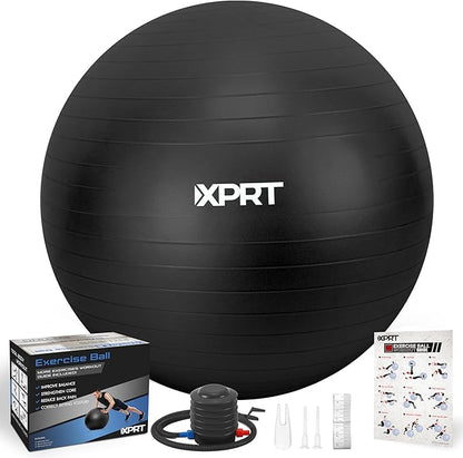 XPRT Fitness Exercise Ball (55/65/75cm) - Yoga Ball for Home Gym Workout, Physical Therapy, Balance, Stability Training - Office Ball Chair with Quick Pump (5 Colors)