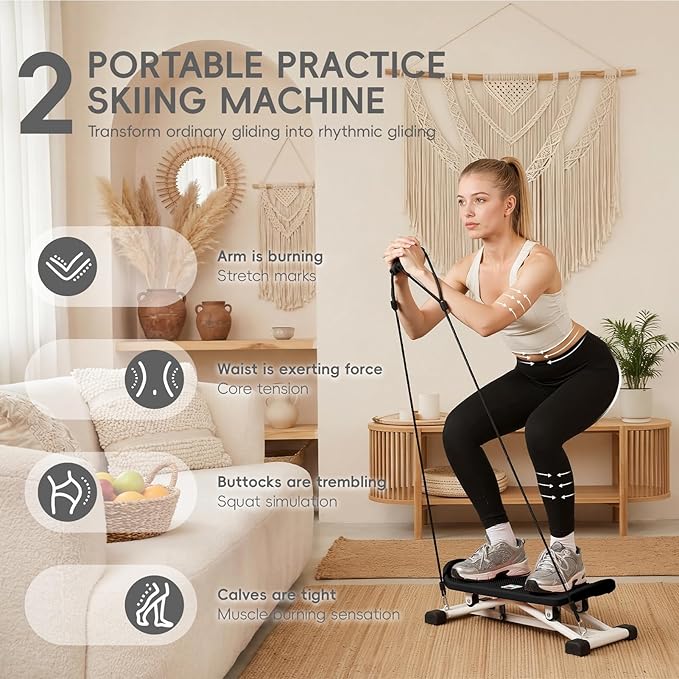 Ski Balance Trainer Machine with LCD Display, Low Impact Cardio & Core Workout Equipment for Home, Adult Balance Board for Full Body, Stability and Coordination Training