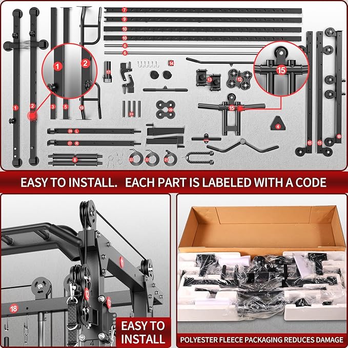 Power Rack Power Cage Multi-Function Squat Rack with Cable Crossover System Selectable More Training Attachment Power Rack for Garage & Home Gym