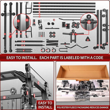 Power Rack Power Cage Multi-Function Squat Rack with Cable Crossover System Selectable More Training Attachment Power Rack for Garage & Home Gym