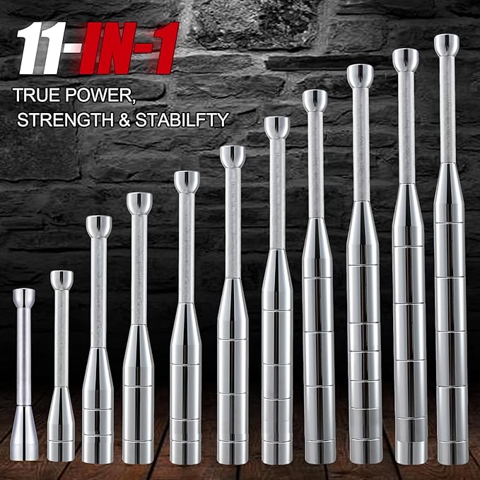 Adjustable Macebell Set - 6-in-1 & 11-in-1 Steel Indian Clubs for Shoulder, Grip & Full Body Training - Includes Adjustable Weights (6.5-30.8 lbs), Forearm Strengthener & Grip Tester for Fitness, MMA, Rehab