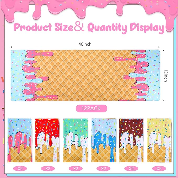 12 Pack Ice Cream Drip Baseball Cooling Towels for Boys, Ice Cream Print Sports Towels with Bags, 40"x12" Breathable Chilly Towel, Colorful Summer Microfiber Towel for Sport Team Gift Beach