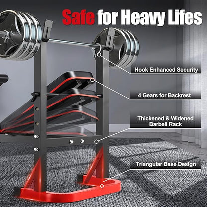 OPPSDECOR Weight Bench Set with Squat Rack, Leg Extension & Preacher Curl Pad, 660LBS Full Body Home Gym Bench Press for Beginners, Women & Teens