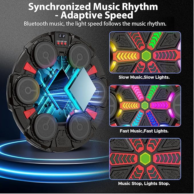 Music Punching Machine for Kids Adults,Bluetooth Wall Mounted Boxing Trainer with Gloves,Rhythm Lights,2 Player Battle Mode,Reaction Training Pad,Home Gym Sport Toys Gifts for Boys Girls Teens 3-12+
