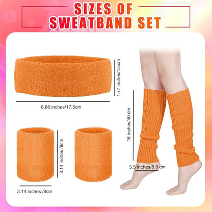 SATINIOR 80s Women Workout Outfit Neon Leg Warmer Headband Wristbands Fanny Pack Set 80s Accessories for Yoga Running