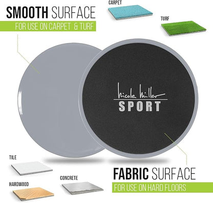 Nicole Miller Exercise Sliders for Fitness Workout [2PK], Double Sided Gilder Strength Slides Discs Work Smoothly on Any Surface for Stretch Strength Core Exercise