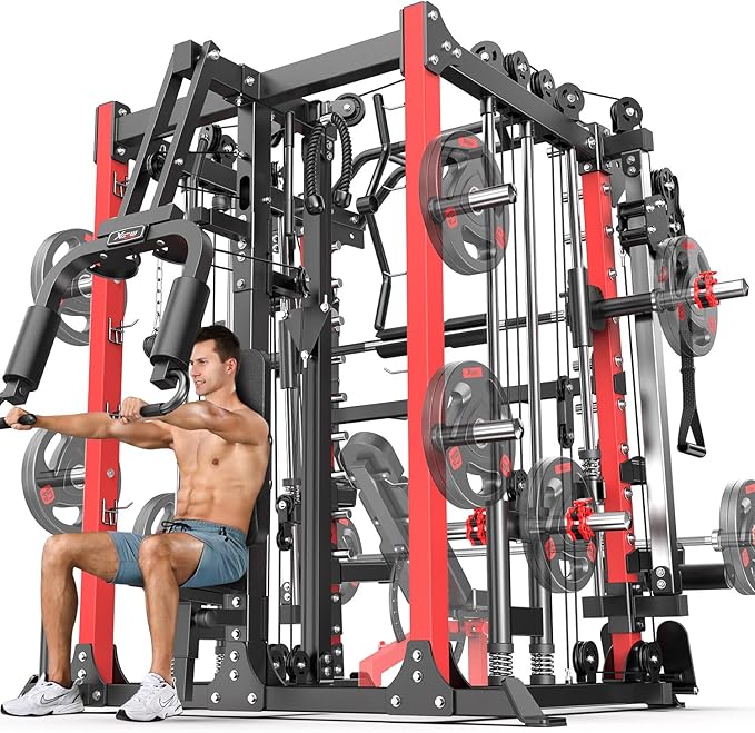 Multi-Purpose Squat Rack,Smith Machine Weight Rack Set with Cable Crossover System, Home Gym Power Racks, Power Racks and Packages