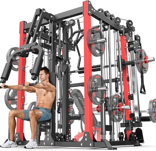 Multi-Purpose Squat Rack,Smith Machine Weight Rack Set with Cable Crossover System, Home Gym Power Racks, Power Racks and Packages