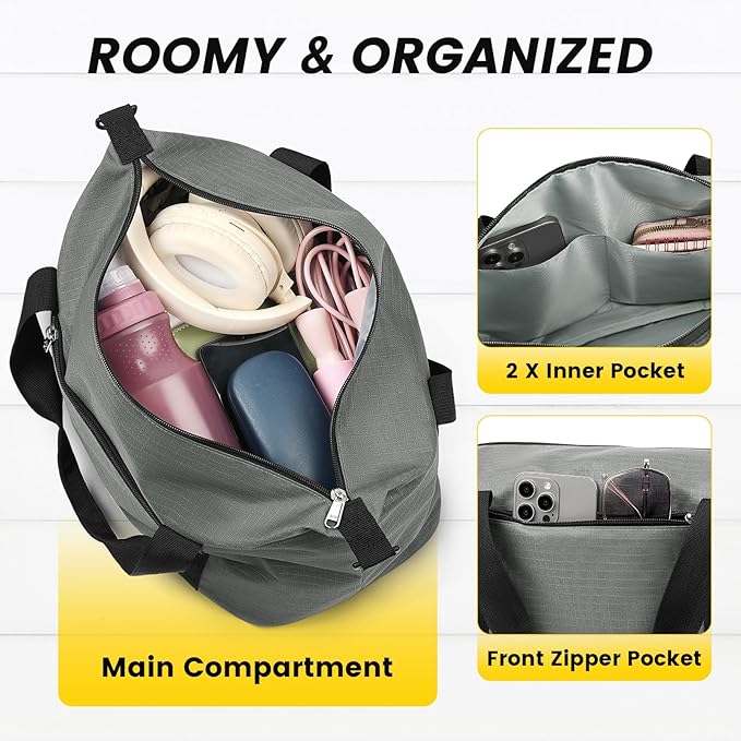 Vorspack Small Gym Bag - 14 Inches Duffle Bag for Travel Lightweight Duffel Bag for Men Women Personal Item Bag Weekender Bag for Travel Sports Gym - Grey