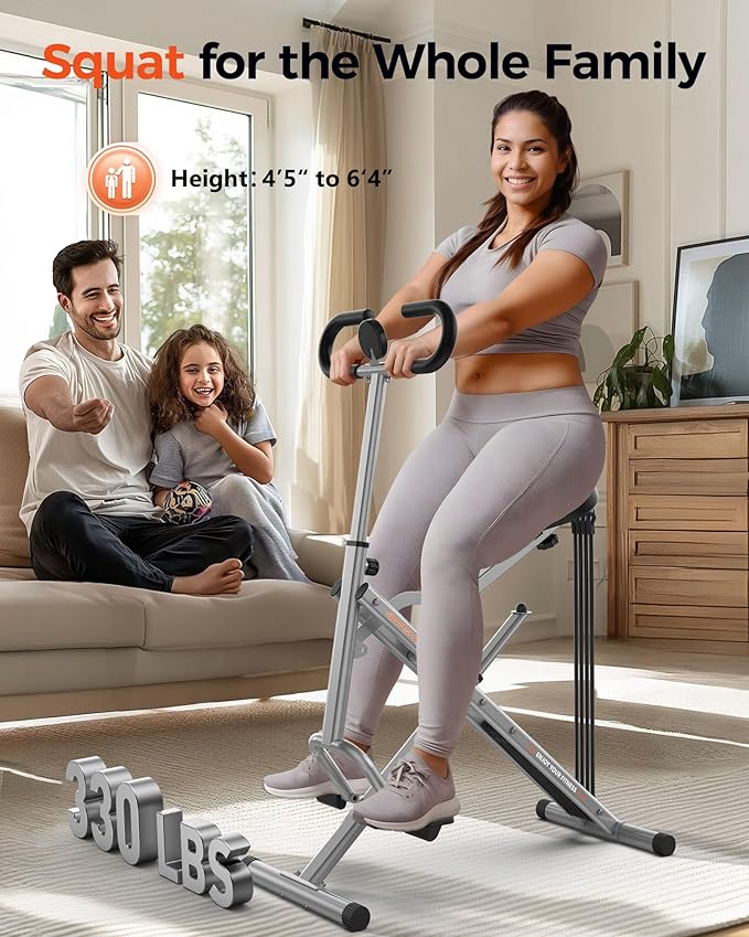 Sportsroyals Squat Machine, Squat Assist Rower for Glutes and Thighs, Foldable Exercise Equipment w/ Four Adjustable Resistance for Home, Full Body Workout Machine