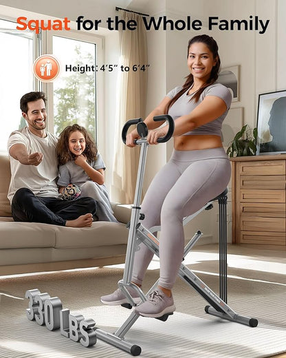 Sportsroyals Squat Machine, Squat Assist Rower for Glutes and Thighs, Foldable Exercise Equipment w/ Four Adjustable Resistance for Home, Full Body Workout Machine