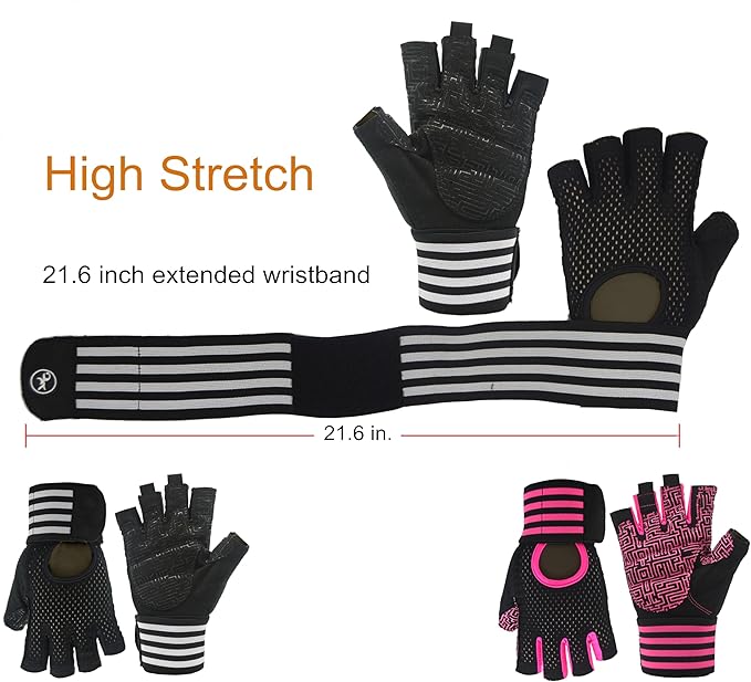 Weightlifting Gloves Padded Workout Gloves with Wrist Wrap Support Gym Gloves for Women Girls Gym Exercise Fitness Training Lifting Dumbbell Pink