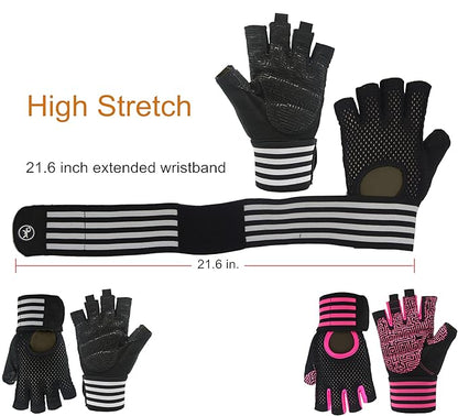 Weightlifting Gloves Padded Workout Gloves with Wrist Wrap Support Gym Gloves for Women Girls Gym Exercise Fitness Training Lifting Dumbbell Pink