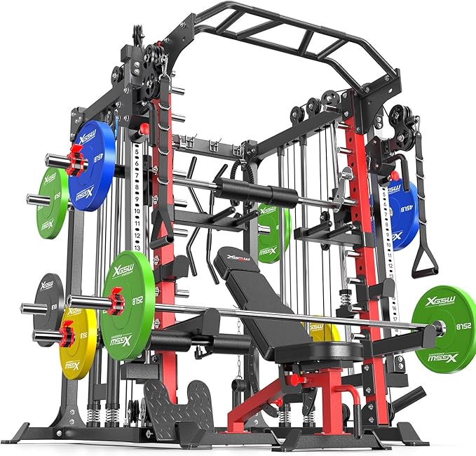 Multi-Purpose Squat Rack,Smith Machine Weight Rack Set with Cable Crossover System, Home Gym Power Racks, Power Racks and Packages