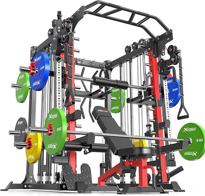 Multi-Purpose Squat Rack,Smith Machine Weight Rack Set with Cable Crossover System, Home Gym Power Racks, Power Racks and Packages
