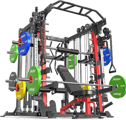 Multi-Purpose Squat Rack,Smith Machine Weight Rack Set with Cable Crossover System, Home Gym Power Racks, Power Racks and Packages