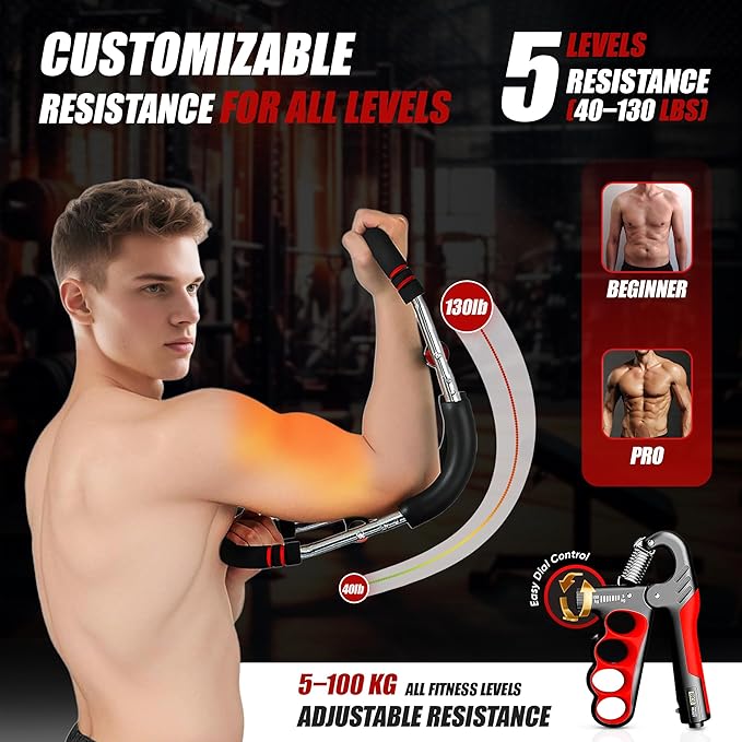 LuxUltra Twister Arm Trainer Chest Workout Equipment for Men & Women, Adjustable 40-130 lbs Chest and Arm Trainer, Home Gym Strength Trainer with Hand Grip Strengthener