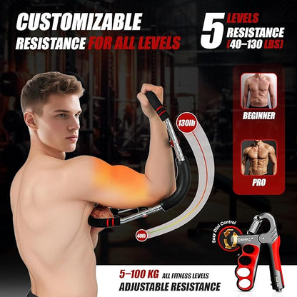 LuxUltra Twister Arm Trainer Chest Workout Equipment for Men & Women, Adjustable 40-130 lbs Chest and Arm Trainer, Home Gym Strength Trainer with Hand Grip Strengthener