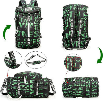 Gym Duffle Bag Backpack with Shoe Compartment,4 ways Travel Backpack for Women and Men,Multi-Functional Weekender bag with Waterproof Layer&Laptop Compartment for Fitness, Travel,Camping