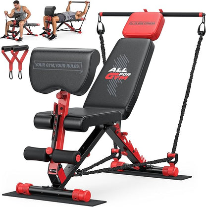 XDDIAS Workout Bench, Foldable Weight Bench with Variable Resistance Training Set, 880LBS Adjustable Bench with Leg Extension, Preacher Curl, Extended Headrest, Incline Decline Flat Bench for Strength Training
