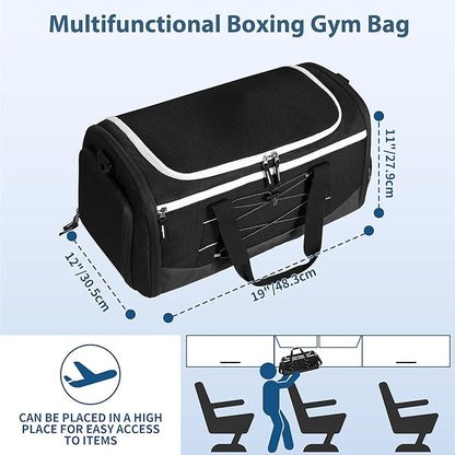 DSLEAF Boxing Gym Bag with Shoe Space and Expanded Design, Boxing Duffle Bag with Ventilated Mesh for All Gear, Suitable for MMA, BJJ, Kickboxing, Muay Thai and Other Combat Sports
