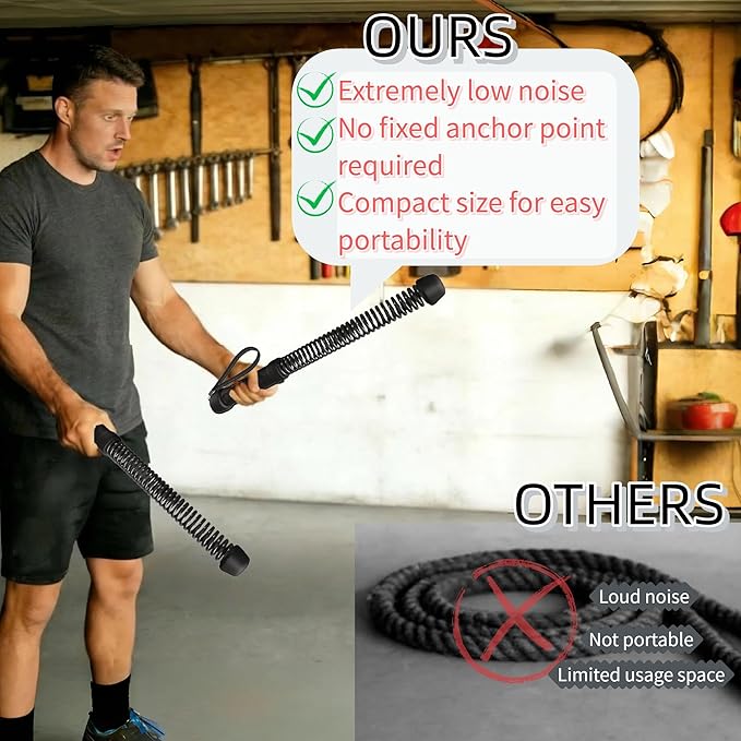 Ropeless Battle Ropes for Home Gym for Men & Women, Portable Cordless Weighted Workout Rope Set with Storage Bag & Workout Guide, Cordless Battle Ropes Alternative for HIIT Cardio(Black)