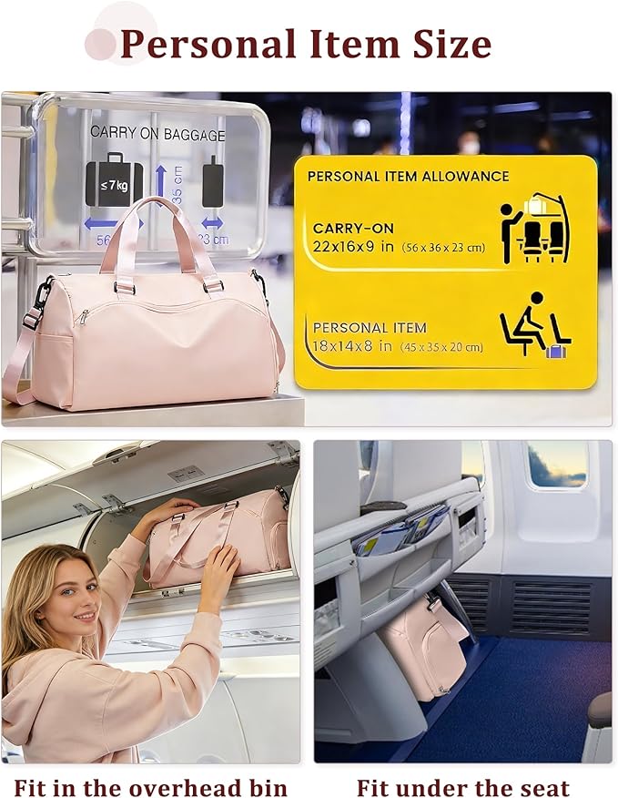 Gym Bag for Women with Shoe Compartment,Travel Duffel Bag for Men Sports Gym Tote Bags Carry on Overnight Bag Personal Item Travel Bag Weekender Bags Swimming Yoga Workout Bag Pink