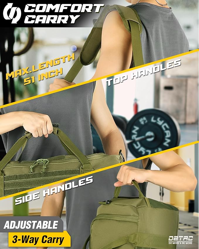 DBTAC 40L Tactical Gym Bag for Men | Military Heavy Duty Duffle Bag with Adjustable Strap for Gym Workout Fitness, Basketball Soccer Sport Training & Weekend Travel, Green