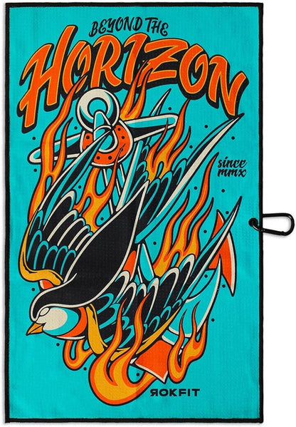 RokFit Gym & Golf Towel – Multi-Use, Quick-Dry, Durable Utility Towel with Bold Graphic and Carabiner Clip (Beyond The Horizon)