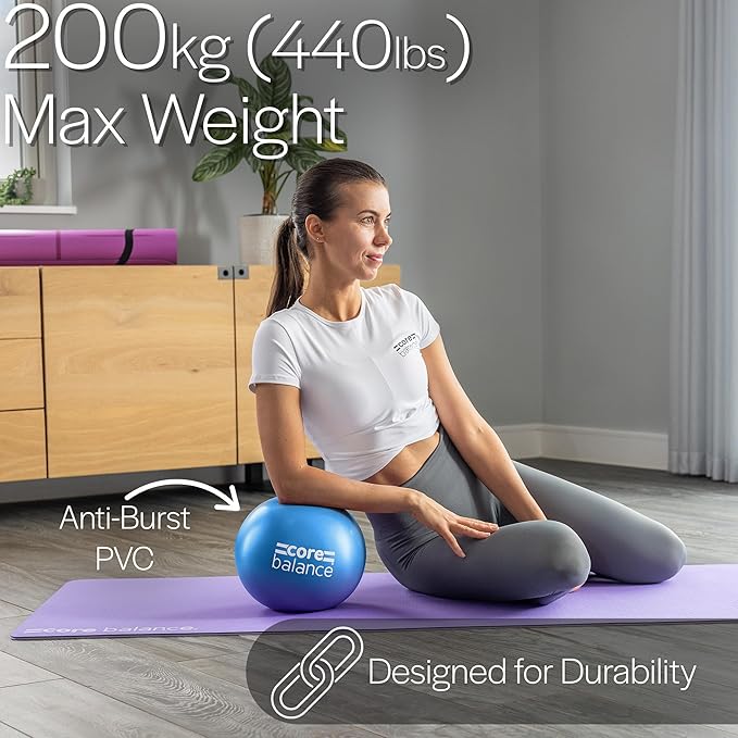 Core Balance 9 Inch Anti Burst Pilates Ball - Mini Exercise Ball for Yoga, Barre, Stretching and Core Stability Workout