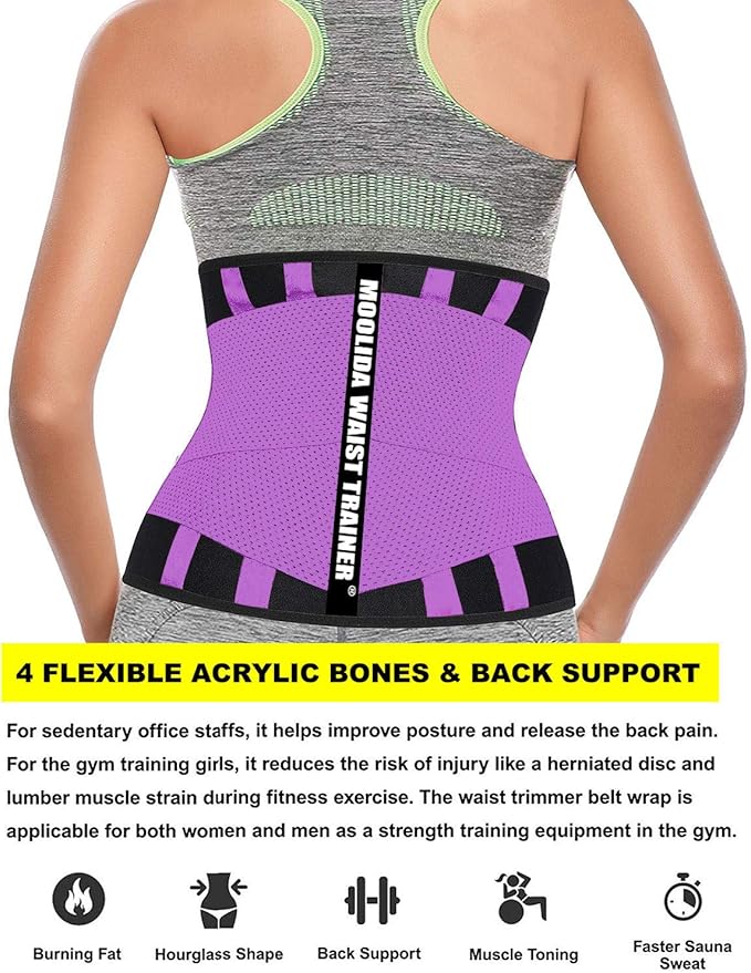 Moolida Waist Trainer Belt for Women or Men Waist Trimmer Workout Fitness Back Support Belts